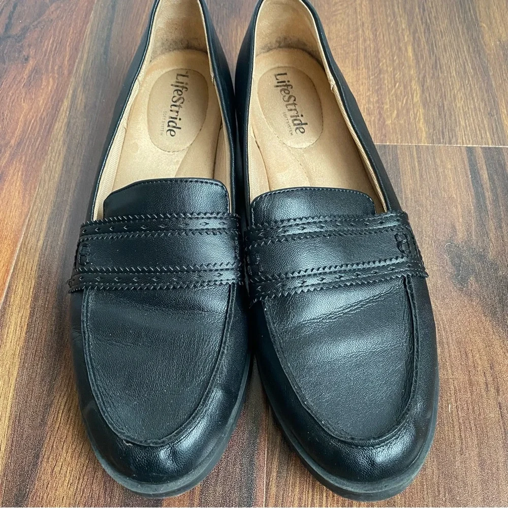 Life Stride London Black Chunky Heel Slip On Loafer Black Womens 9
